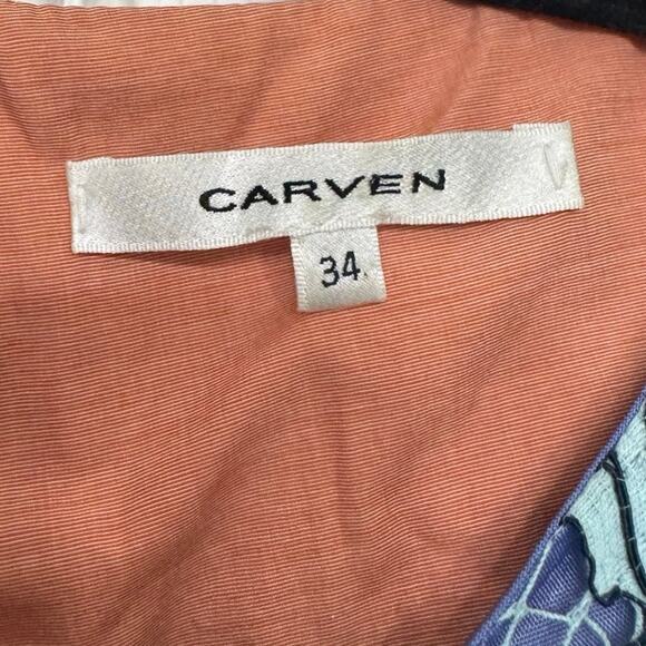 Carven Lace Long Sleeve Top Size 34 US 2 Blue Teal Overlay Peach Lining Back Zip - Picture 5 of 9